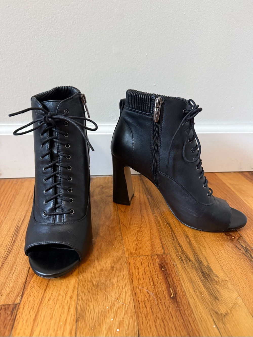 Vince Camuto Black Lace-Up Peep Toe Ankle Boots